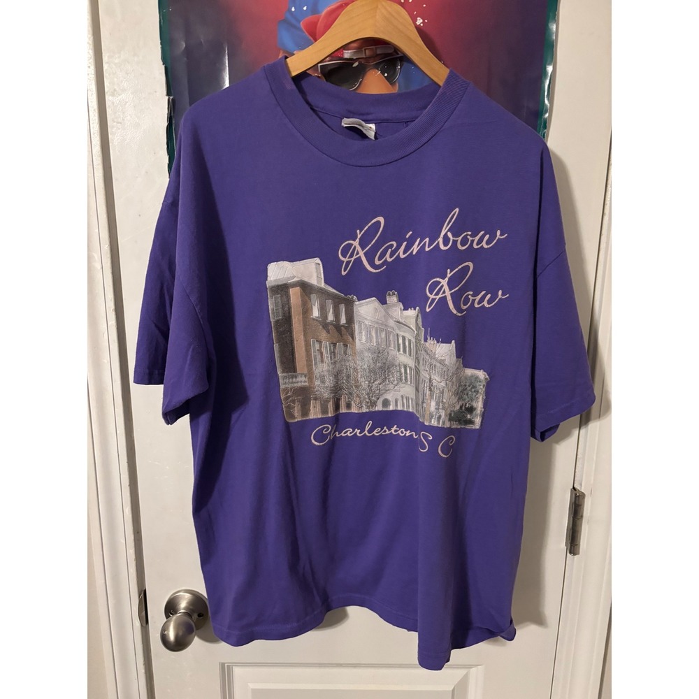 Vintage Hanes Rainbow Row Charleston SC Purple Graphic T-Shirt Mens XL 50/50